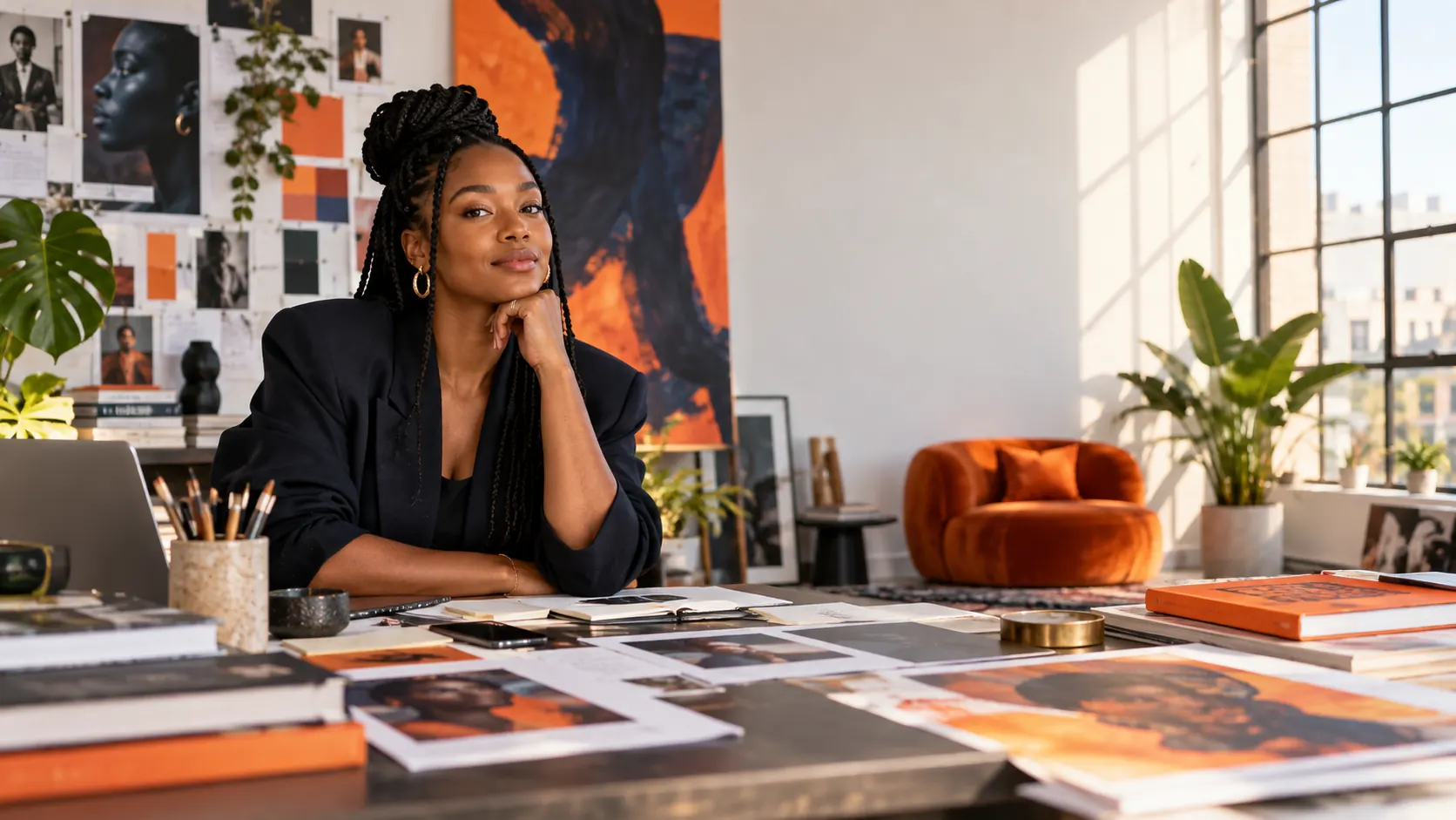 Illustrative portrait of a creative professional in a studio